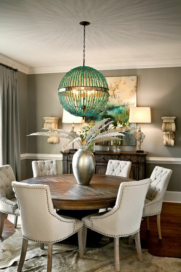 wall color gray light gray round dining table fur rug