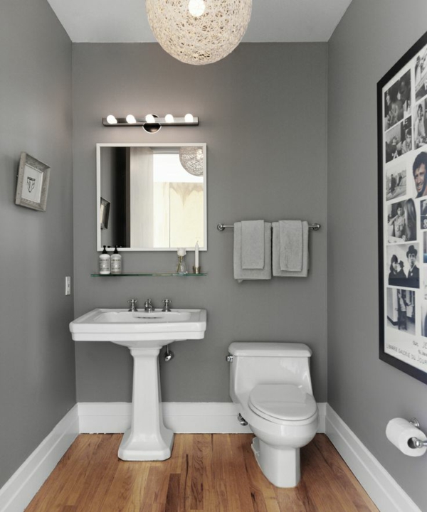 Pintura de pared gris baño pequeño configurar ideas de diseño de color