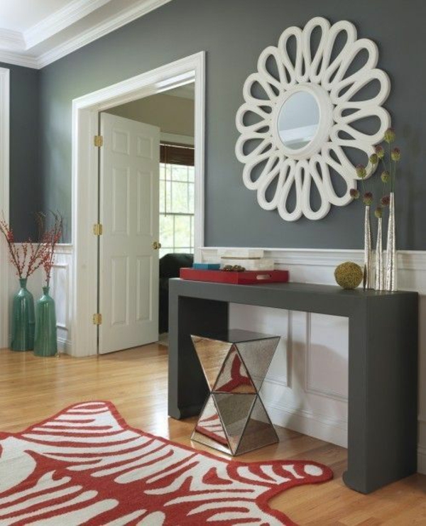 τοίχο βαφές greys σαλόνι design deco κόκκινο χαλί