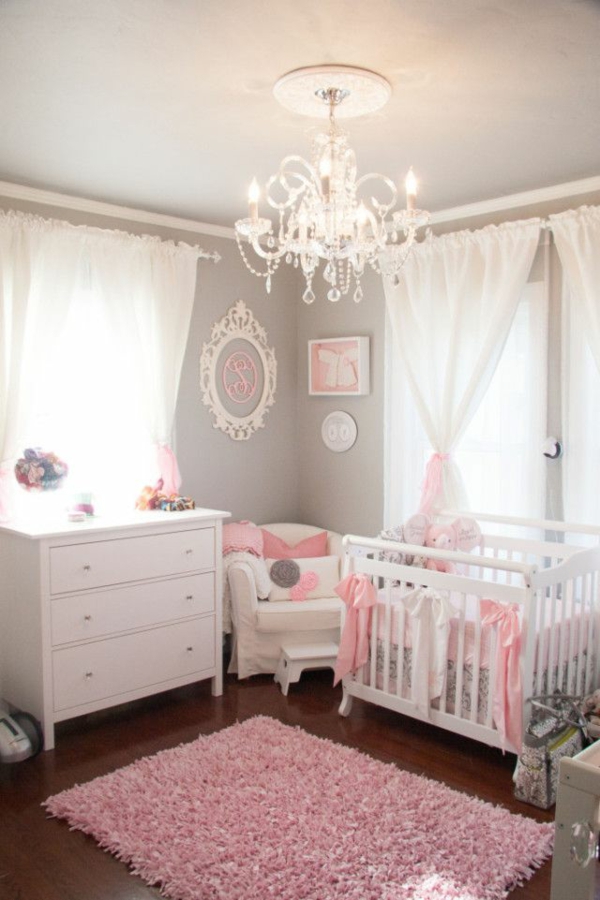color de la pared gris claro cortinas rosa guardería niñas habitación esquema de color rosado claro gris