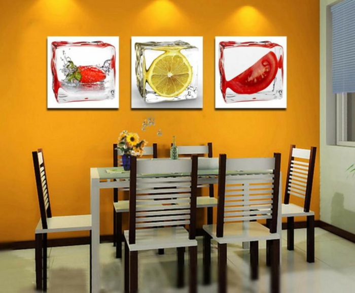 nástěnné barvy nápady jídelní prostor tvar barevný čerstvé oranžové stěny