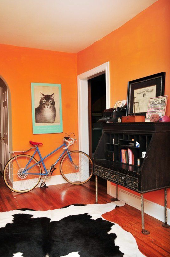 vægmaling ideer orange vælge rigtig farve fældet tæppe