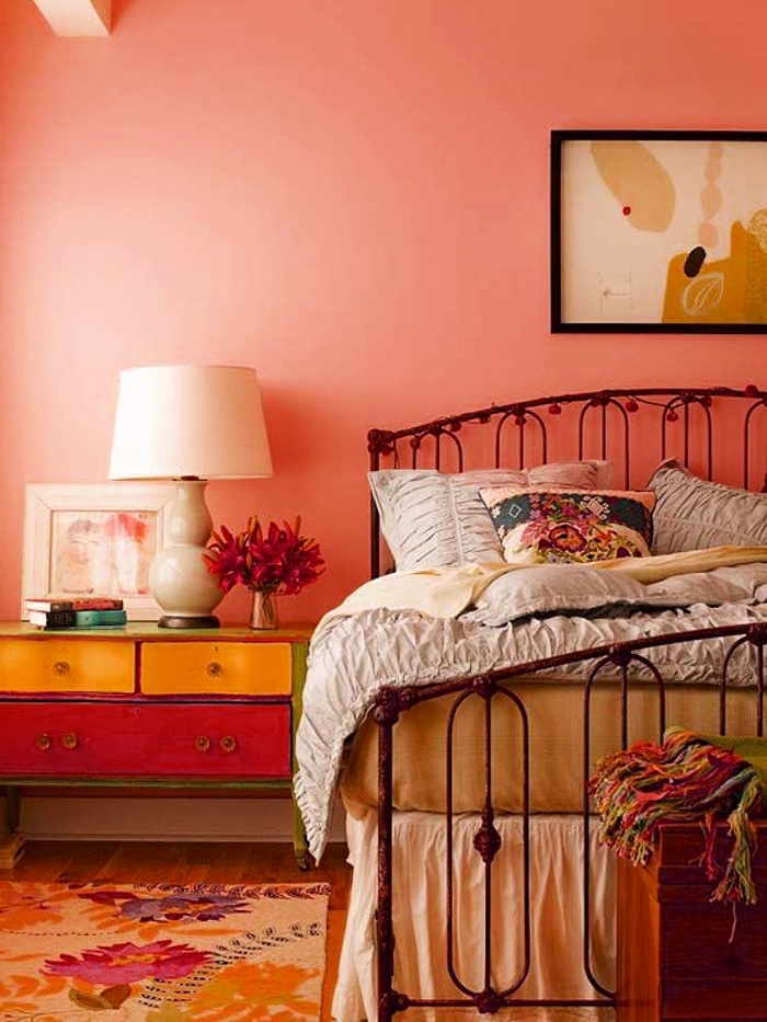 أفكار طلاء الجدران ظلال برتقالية ظلال دافئة إعداد غرفة نوم