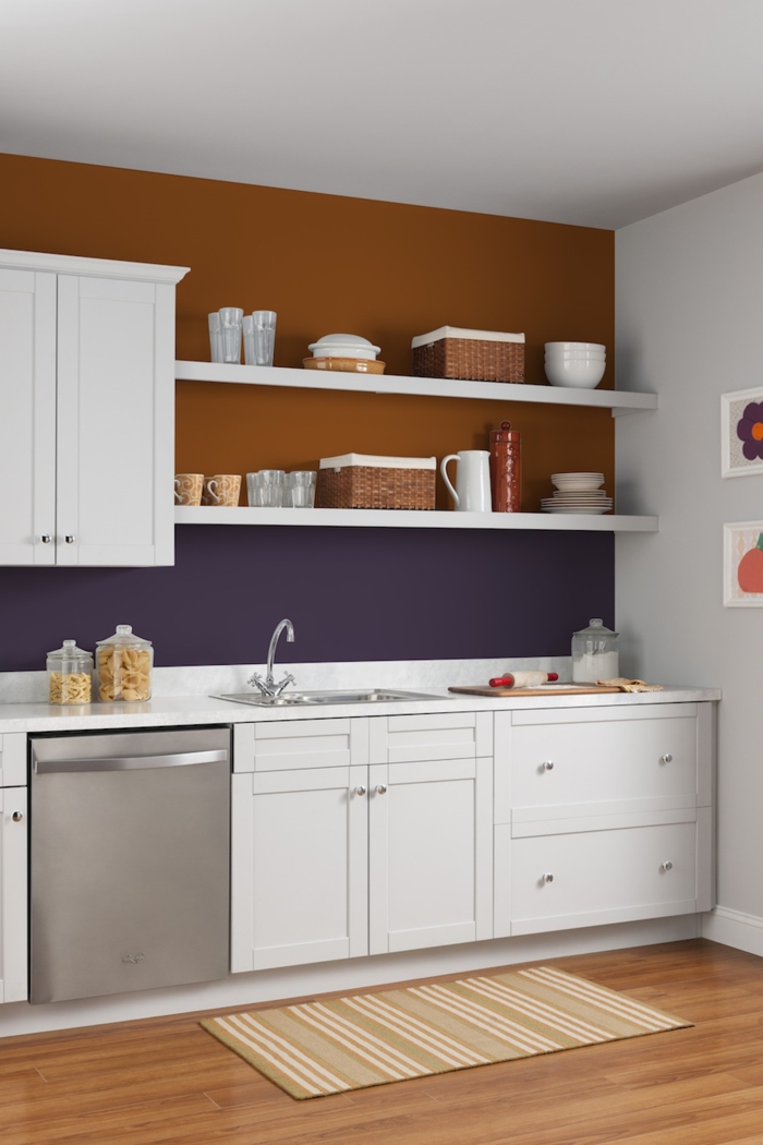 nástěnné barvy nápady domácí nápady kuchyně purpur kombinace