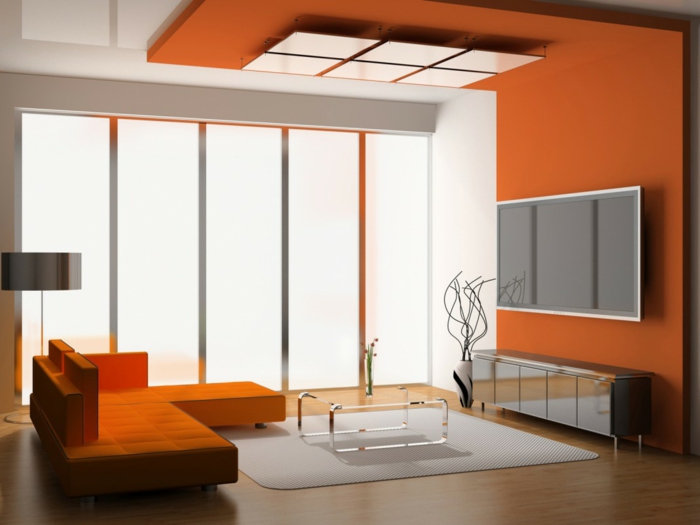 idées de peinture murale idées de vie salon orange murs canapé orange