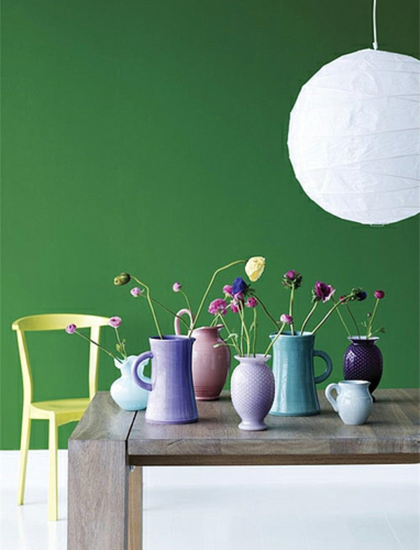 wall paint green color wall decor deco vases