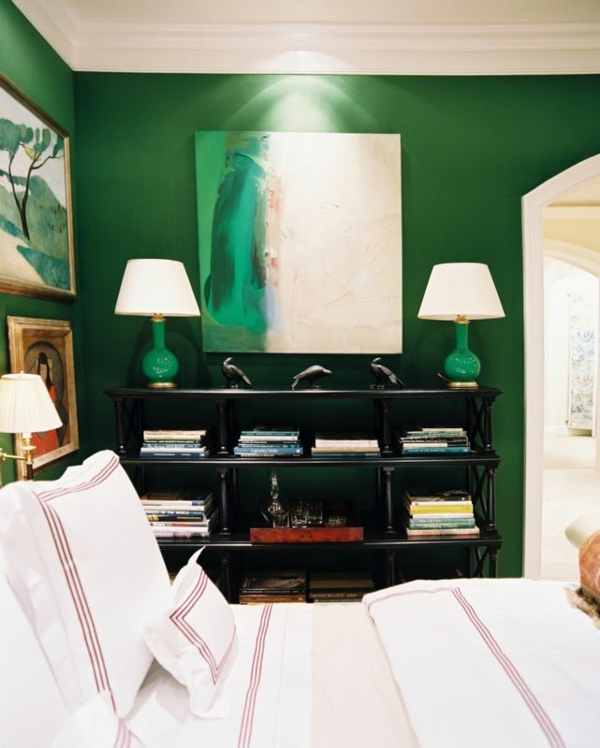 pintura de pared en color verde ideas diseño de pared brillo elegante