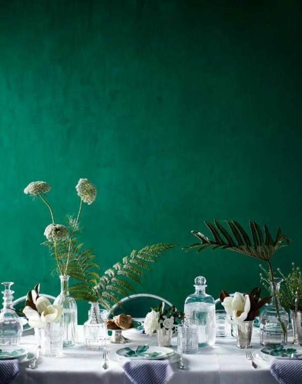 pintura de pared saturado color verde ideas pared diseño mesa comida