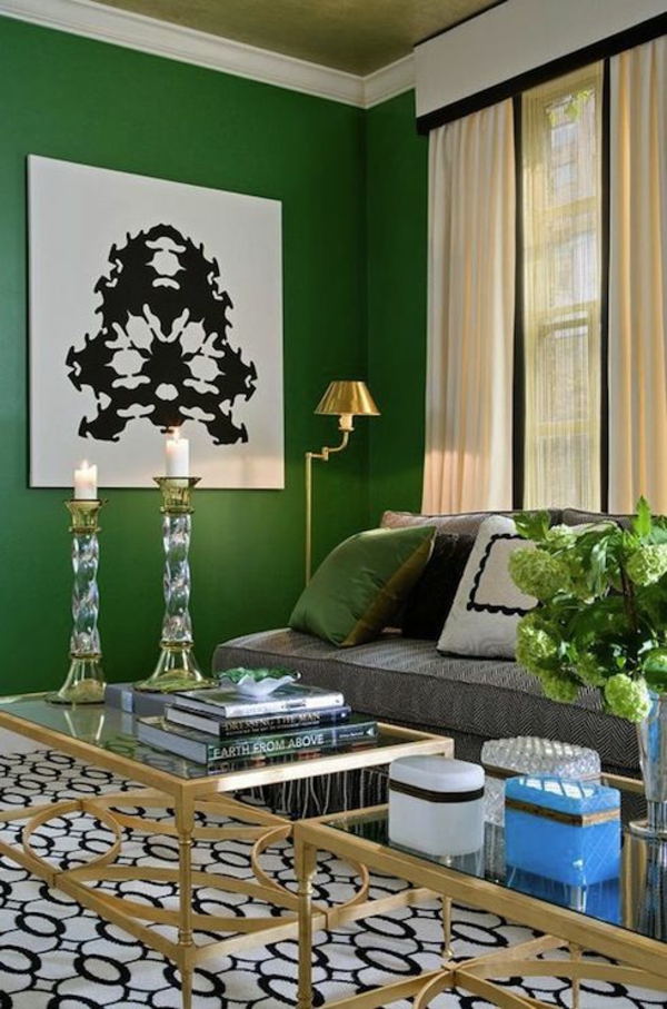 pared pintura verde color pared diseño sala de estar