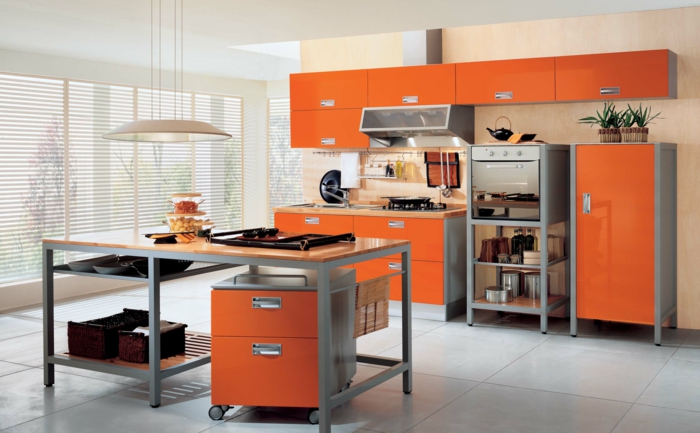 τοίχους ζωγραφική ιδέες κουζίνα κρέμα πορτοκαλί ντουλάπια κουζίνας τραπέζι κουζίνας