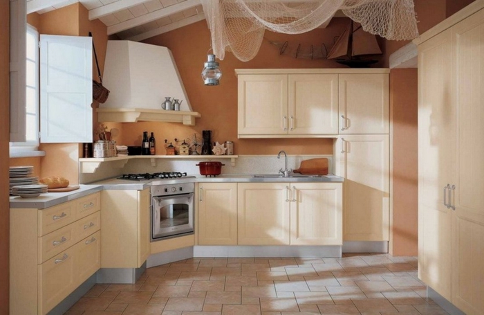 τοίχο χρώμα κουζίνα νωπά διακριτική κρέμα κουζίνας ντουλάπες κουζίνας πλακάκια δαπέδου