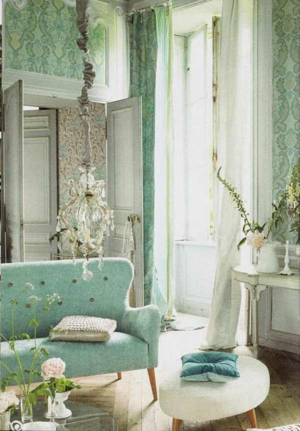 стенна боя мента зелена завеса стена стенописи флорален хол диван