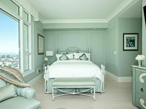 墙壁油漆薄荷绿色卧室颜色放松调色板