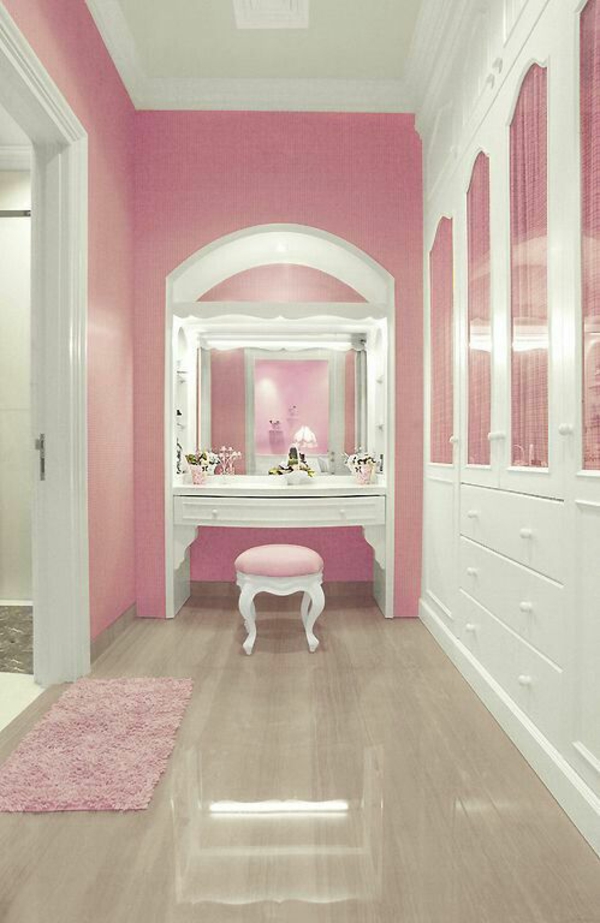 væg maling rosa omklædningsrum oprette walk-in garderobe forfængelighed bord