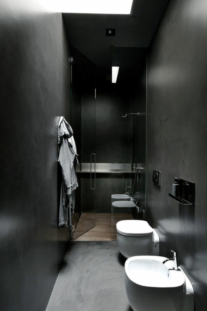 βαφή τοίχου μαύρο μικρές ιδέες μπάνιου ντους
