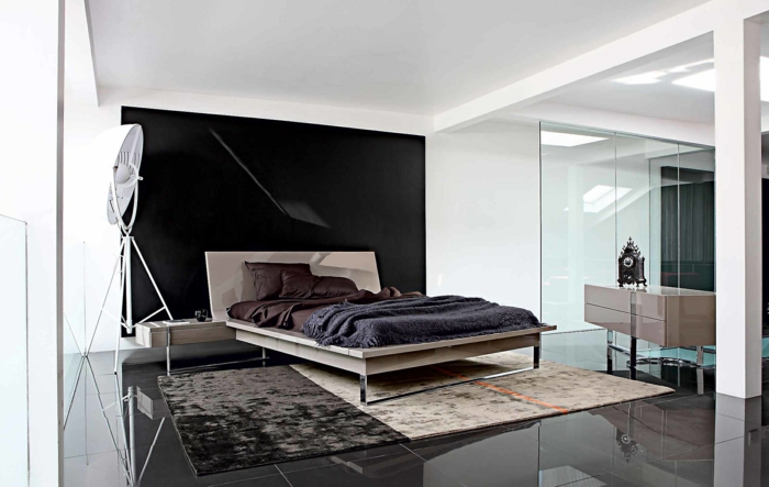 стенна боя черна спалня набор акцент стена елегантен килим