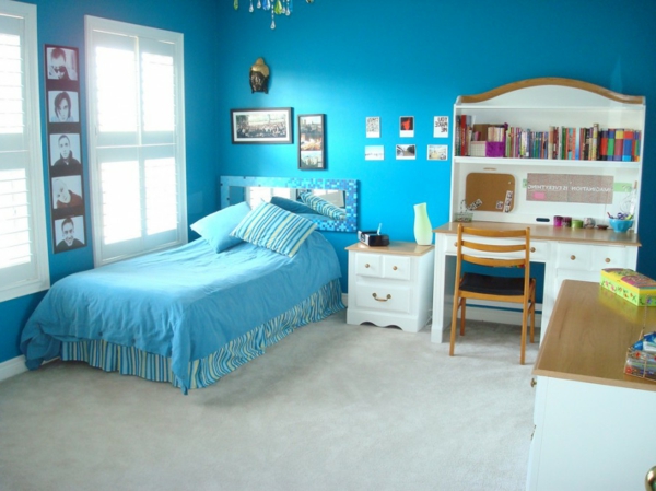 color de la pared turquesa habitación adolescente ropa de cama