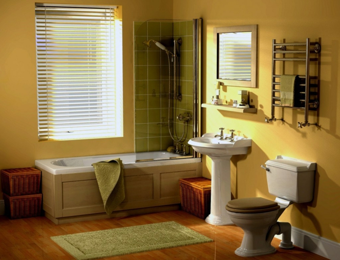 muurkleuren 2016 trendkleuren badkamer geel muurverf groene badkamertegels