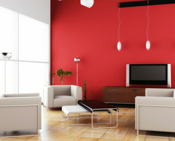 seinämaalit kuvat ideoita olohuone punainen energized aksentti seinä stroking