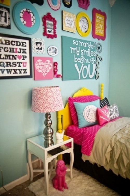 τοίχο χρώματα κορνίζα κρεβάτι επιτραπέζιο φωτιστικό δωμάτιο κορίτσια