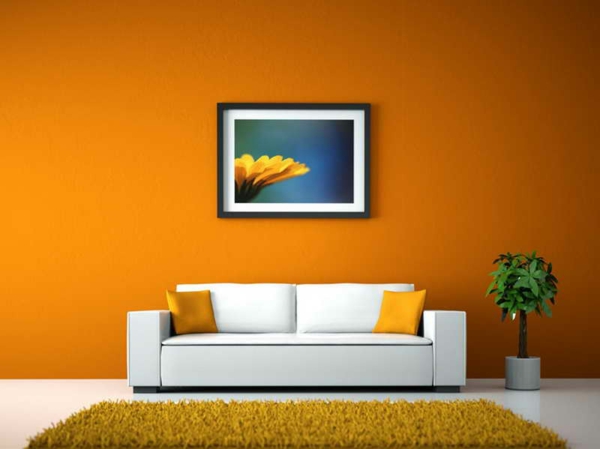 wandkleuren woonkamer warm kleurenschema oranjegeel