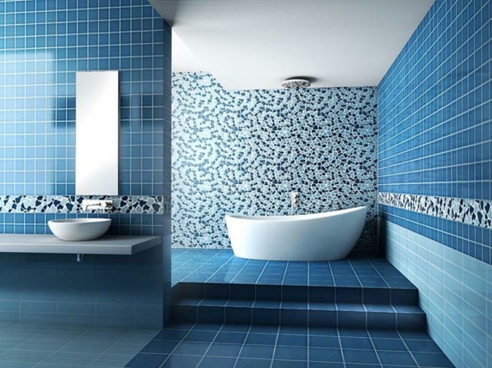 diseño de pared baño azulejos de baño azul fresco