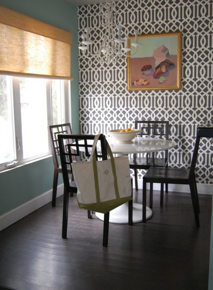 wall design dining room wallpaper pattern roman shade