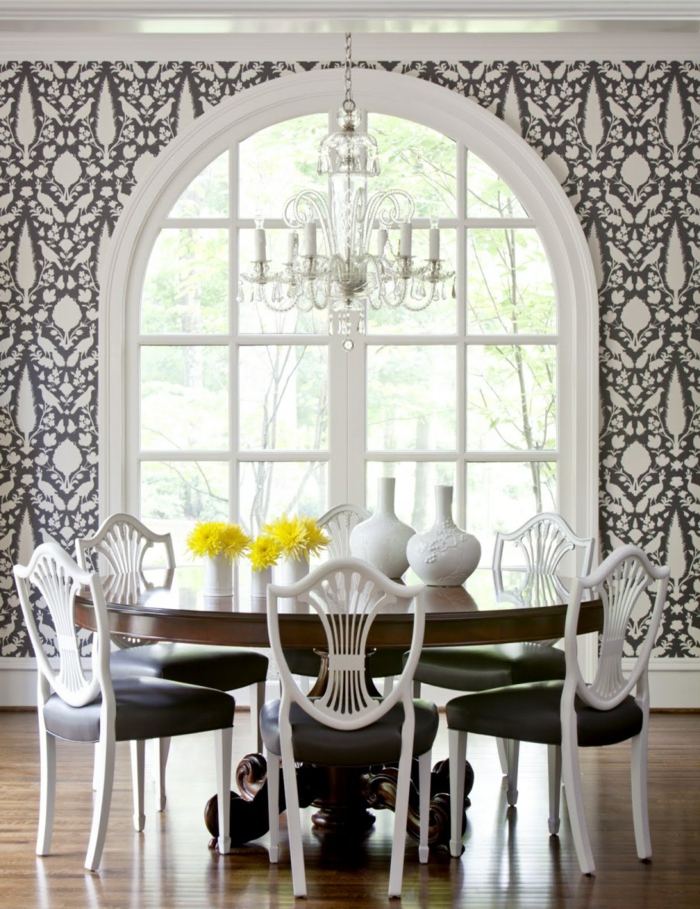 wall design dining room wallpaper round table table decoration