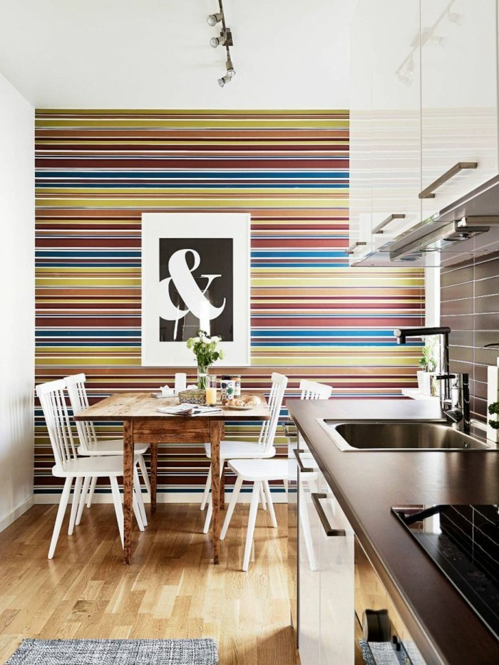 стена дизайн идеи кухня тапети ивици цветен пресни