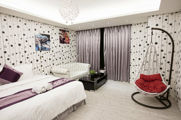 idei de design de perete dormitor rece fundal fantezie fotoliu