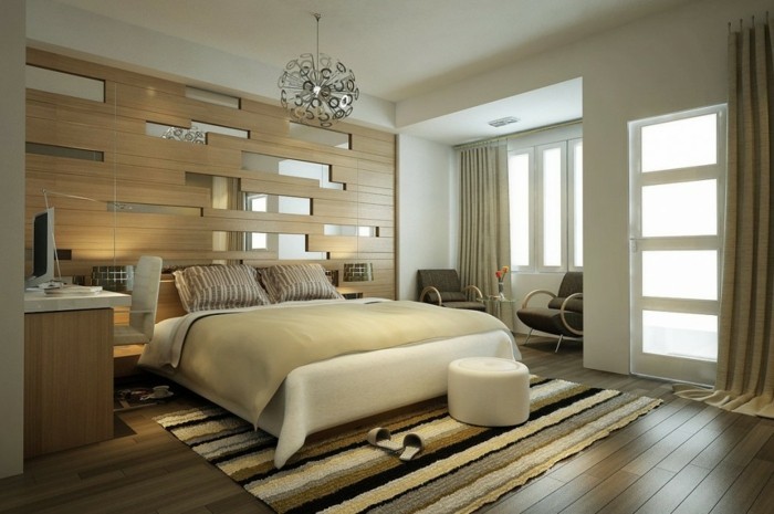 стена дизайн идеи спалня огледална лента килим