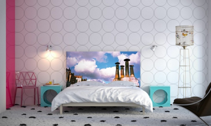קיר עיצוב רעיונות השינה טפטים קירור שטיח המיטה ראש המיטה
