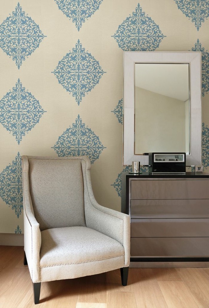 wall design nápady tapety obývací pokoj zdobit stěna zrcadlo