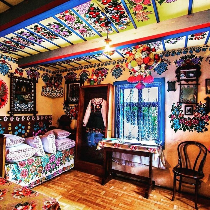 ideas de diseño de pared zalipie decoración de pared de habitación de patrón floral