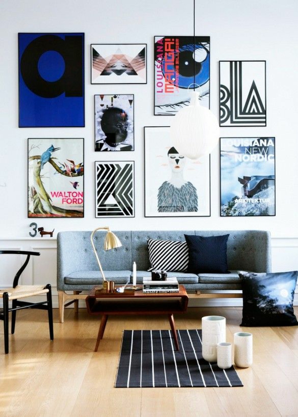 muur ontwerp met foto's woonkamer muren mode salontafel hout