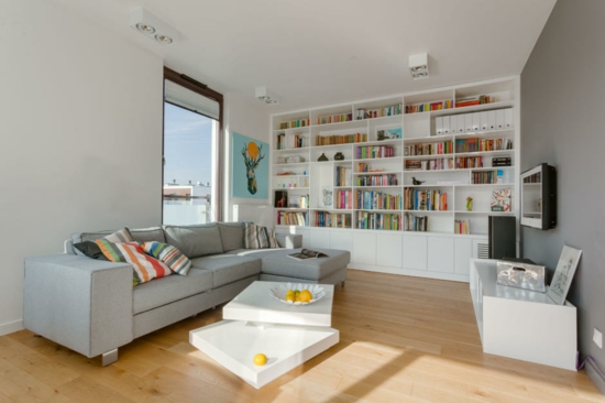 τοίχο σχεδιασμό μοντέρνο καθιστικό δωμάτιο βιβλιοθήκη αρθρωτό καναπέ