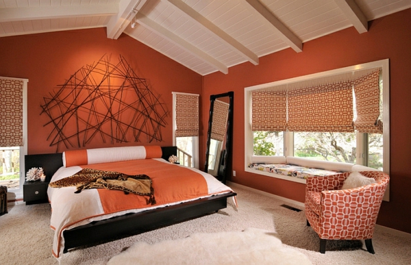קיר עיצוב חדר השינה קיר יצירתי עיצוב קיר צבע כתום