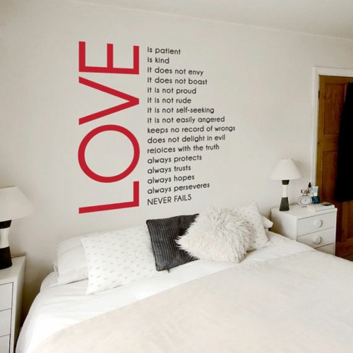 τοίχο σχεδιασμό υπνοδωμάτιο τοίχο stencil λόγια αγάπη