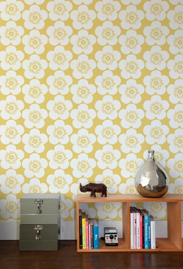 decoración de la pared papel pintado fondos de pantalla patrón floral sala de estar amarilla