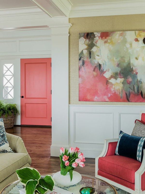 墙设计客厅壁画扶手椅门三文鱼红颜色的想法