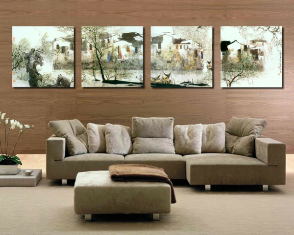 sienų dizainas gyvenamasis kambarys šiltas medžio sofos stalas