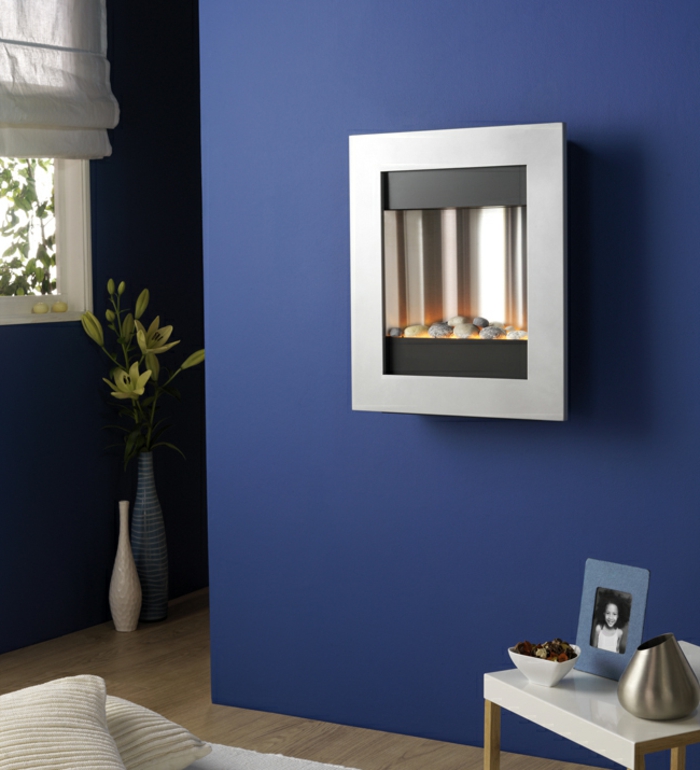 现代壁炉壁炉壁炉设计时尚紧凑的蓝色墙壁