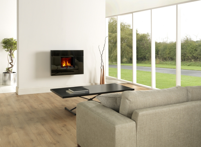 wall-mounted fireplace electrically modern living room design
