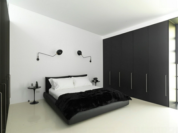 sconces futuristinen makuuhuone minimalistinen sisustus musta