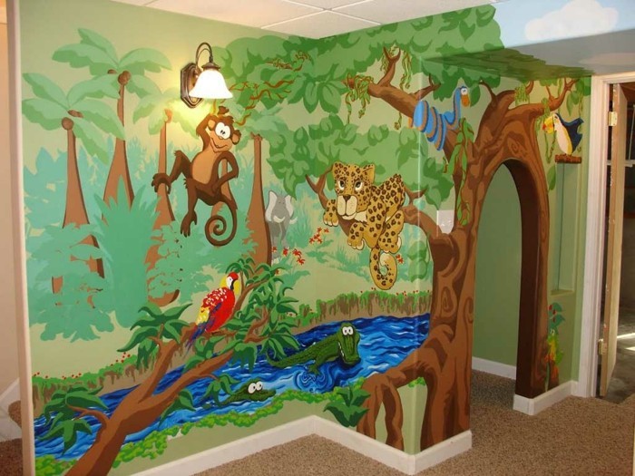 pintura de pared vivero selva exótica pared diseño de ideas