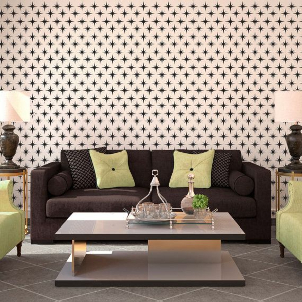 vegg mønster stjerneformet sofa bord gulvlampe