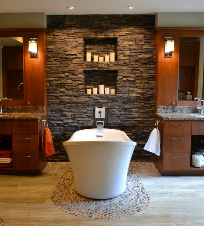 wandpaneel steen kijken badkamer wanddecoratie mozaïek tegel badkuip
