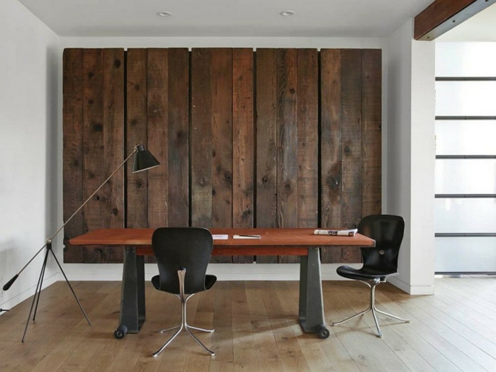 paneles de pared madera oficina en casa piso de madera