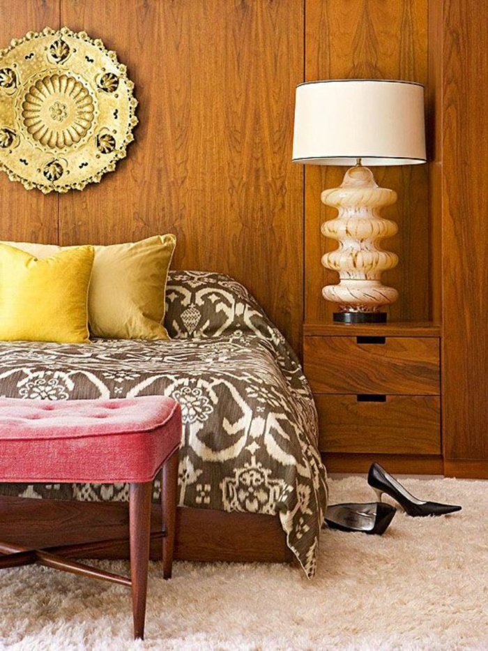 houten wandpanelen muur decor slaapkamer houten meubels