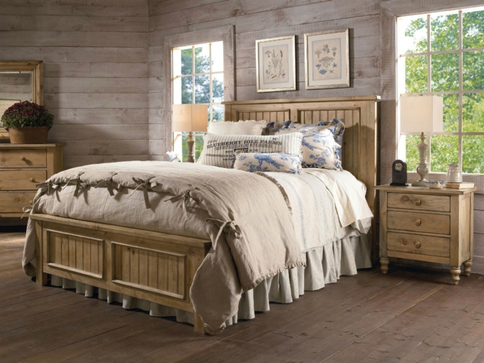 wandpanelen houten woonideeën slaapkamer houten vloer houten meubels